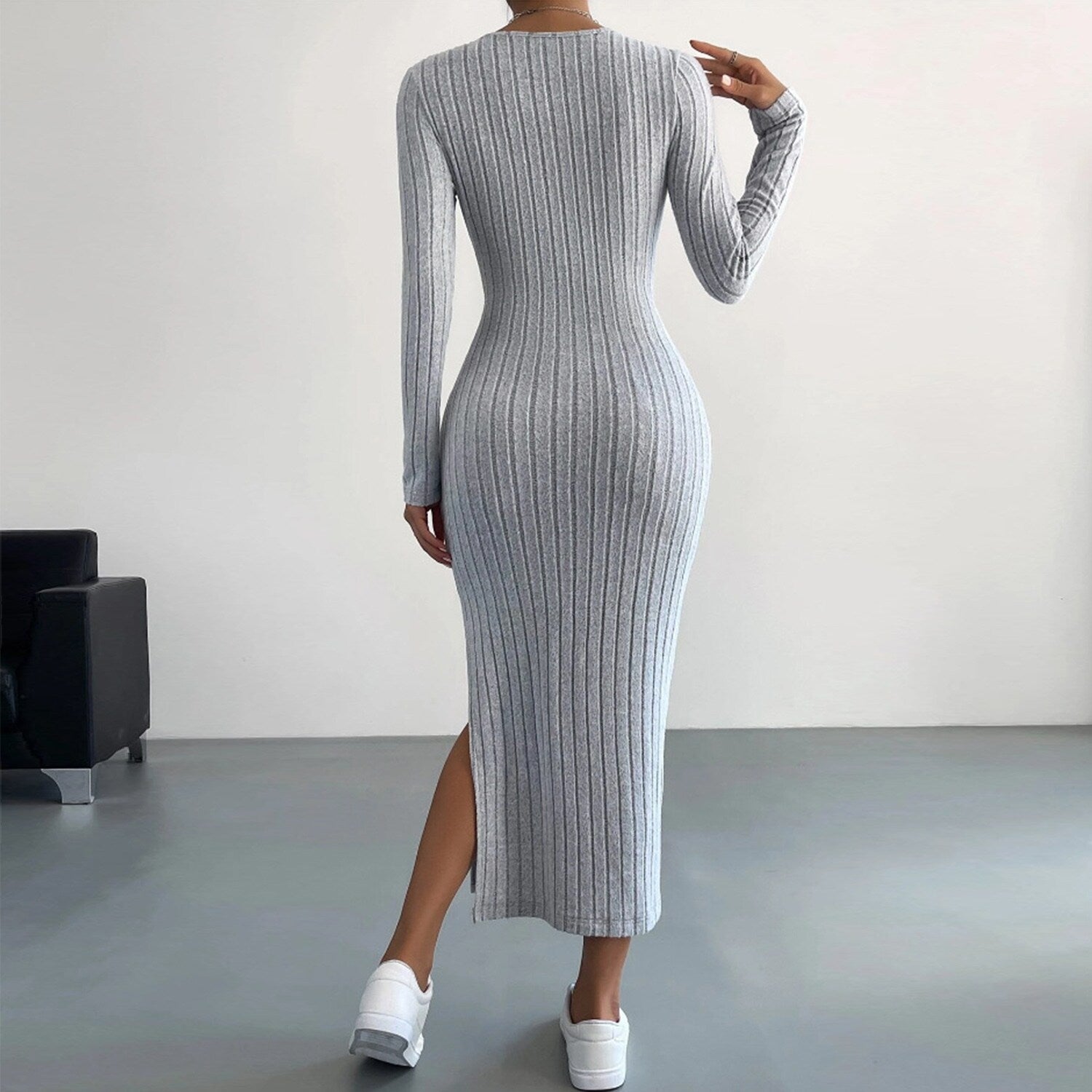 Premium Light Grey Bodycon Slit Dress - Ultimate Style Upgrade
