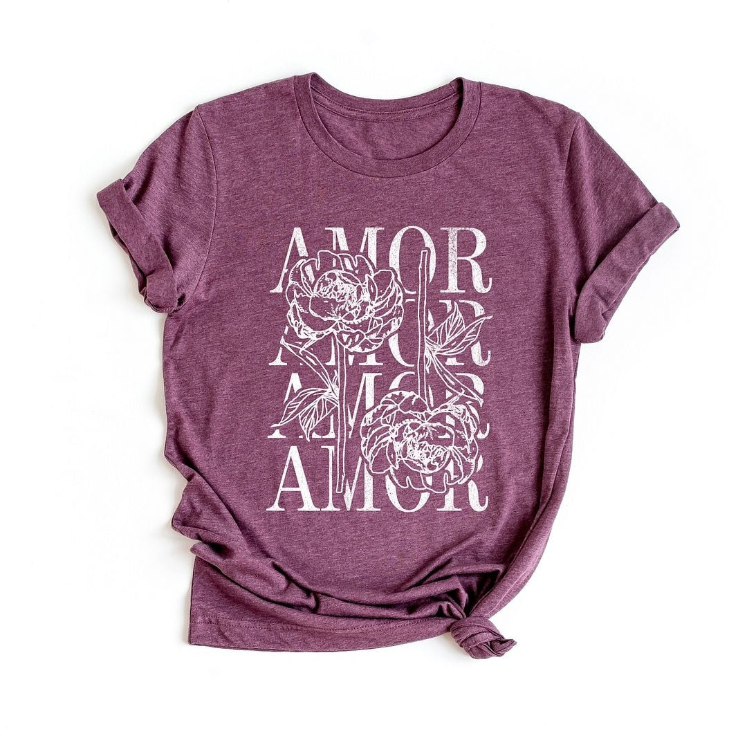 Amor Floral Grunge Premium Short Sleeve Tee - Ultimate Comfort & Style