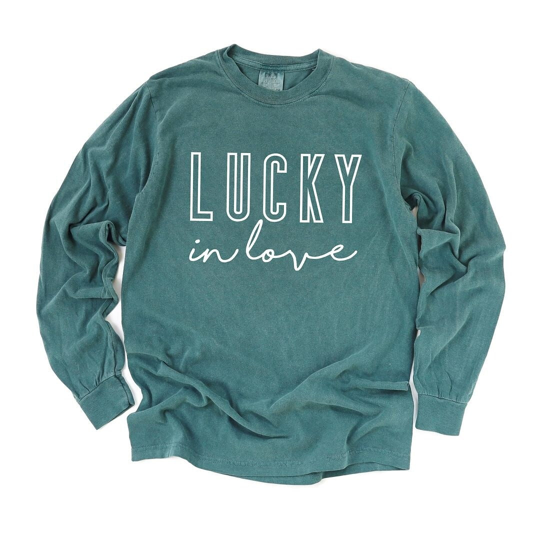 Lucky In Love Premium Garment-Dyed Long Sleeve Tee