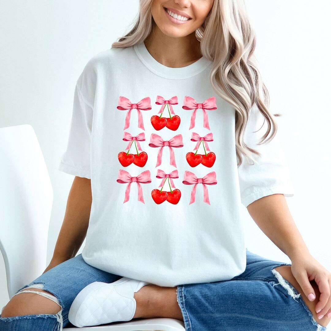 Premium Cherry Coquette Bow Vintage Tee - Ultimate Comfort Colors