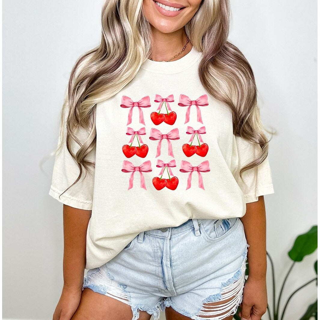 Premium Cherry Coquette Bow Vintage Tee - Ultimate Comfort