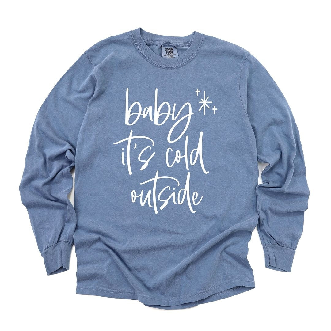Premium Vintage Cursive Long Sleeve Tee - Baby It's Cold Outside