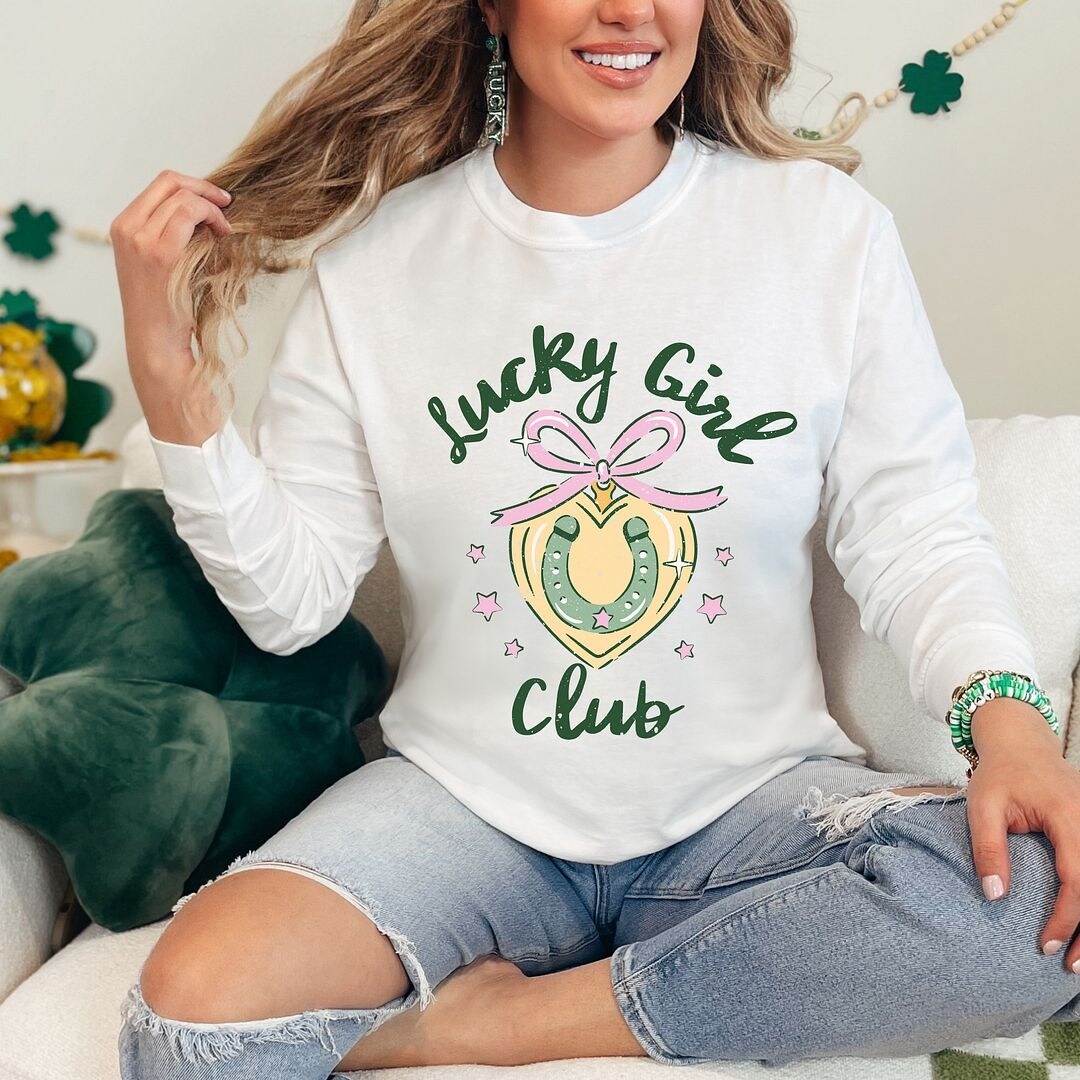 Premium Coquette Lucky Girl Club Garment-Dyed Long Sleeve Tee